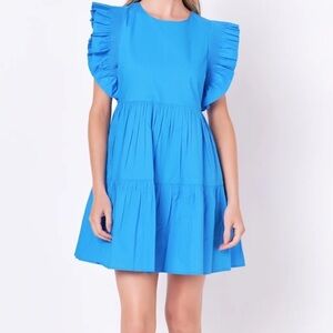 Anna Rae RUFFLED BABYDOLL MINI DRESS size small blue